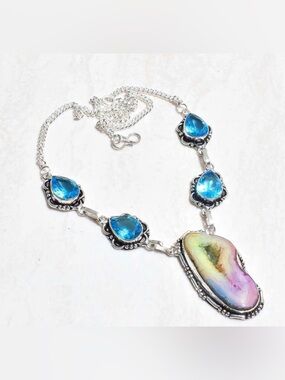Rainbow Solar Quartz/Blue Quartz Necklace